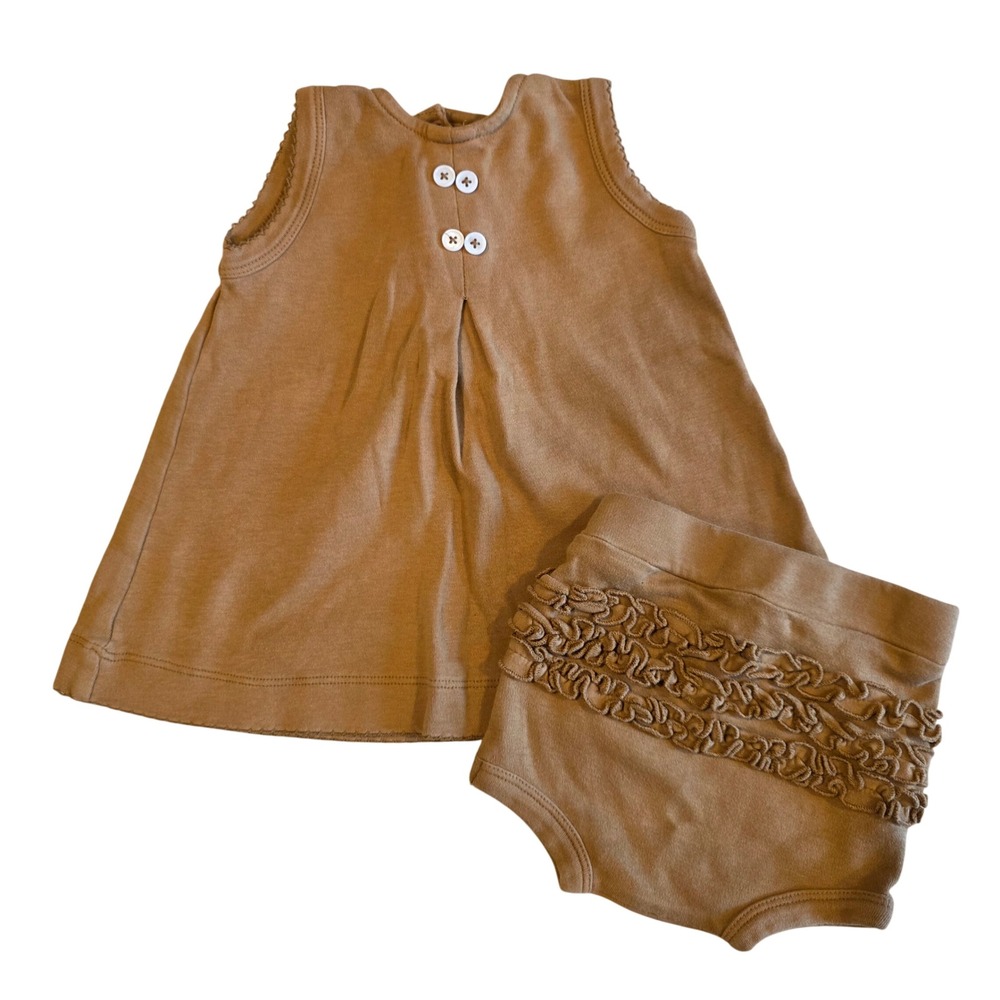 Kate Quinn Organic Cotton Tunic and Ruffle Bloomer Set Brown 6-12M